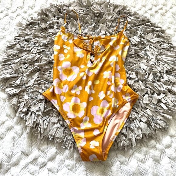 NWT Madewell Second Wave Tie-Front One-Piece Swimsuit in Watercolor Floral - Picture 3 of 10